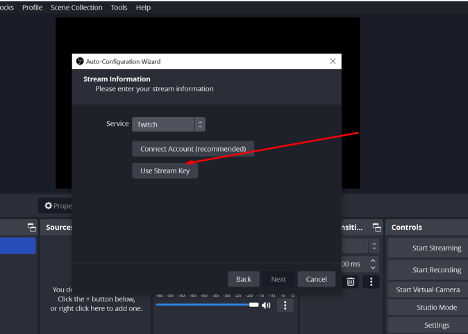 Screenshot of use the stream key option