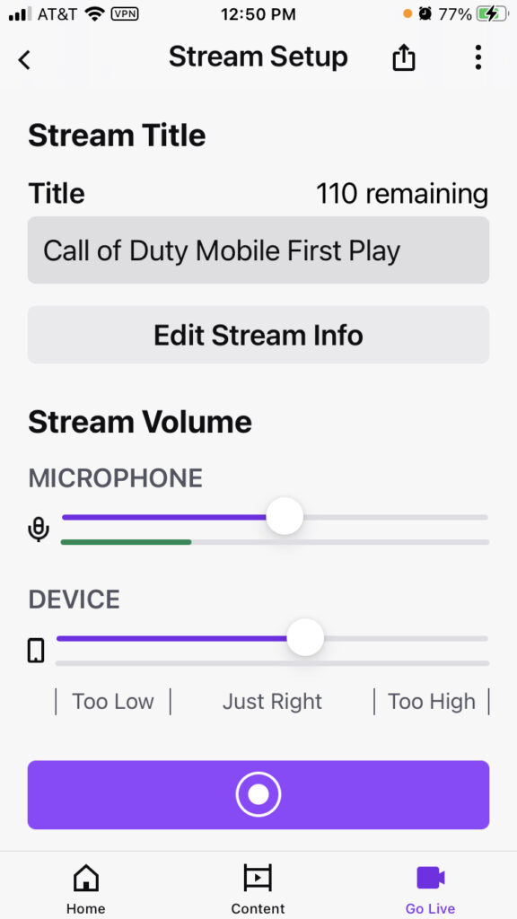 Stream title, volume and device settings