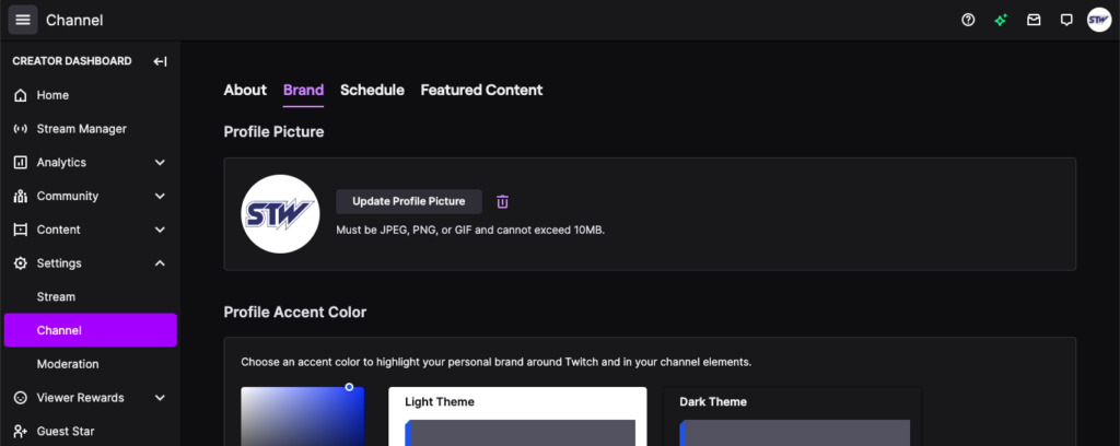 Twitch landing page Brand section