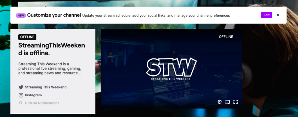 Video banner image updated on Twitch landing page